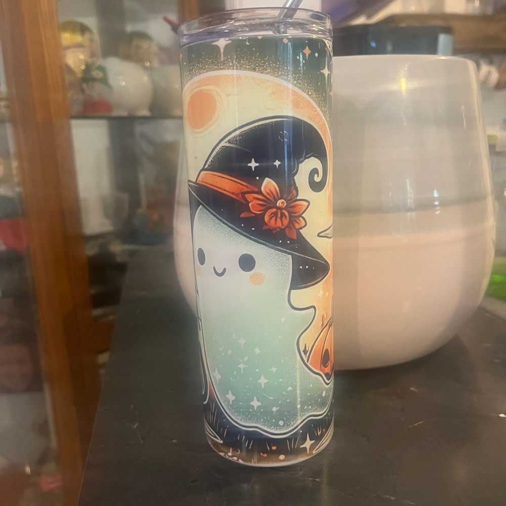 Halloween Ghost Tumbler with Witch Hat